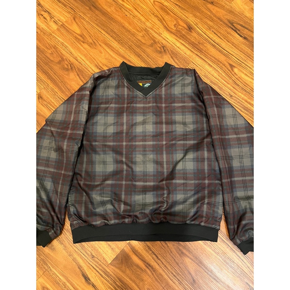Forrester's Golf Windshirt Mens Large Brown Plaid Excellent Vintage Pullover